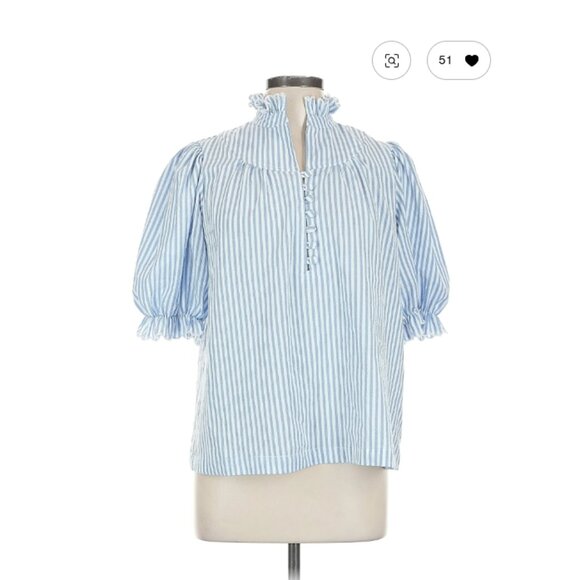 Pomander Place Shirt Blue White Striped Tuckernuck Preppy Dunmore  Selena blouse - Picture 3 of 5